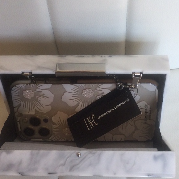 NWT Beautiful Acrylic Marble Pattern Clutch Evening Bag Casual Purse With Chain - Picture 12 of 16